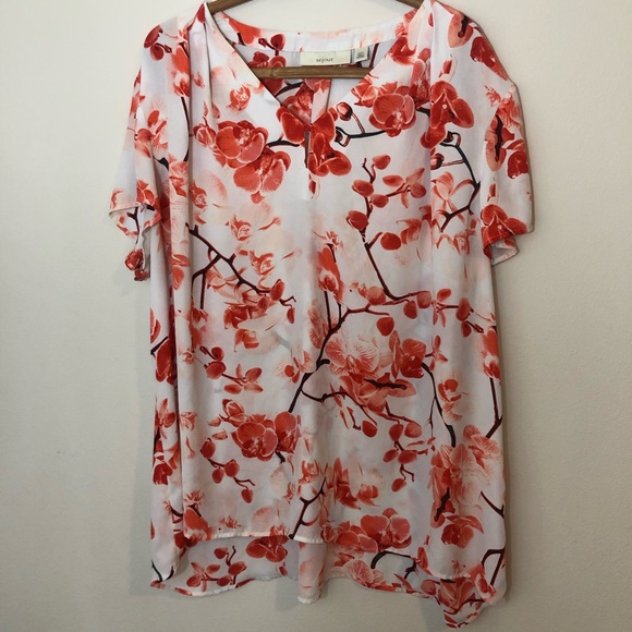 Sejour Tops - Sejour white and red floral orchid dress size 22w